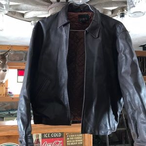 J. Crew men’s brown leather, quilted jacket.